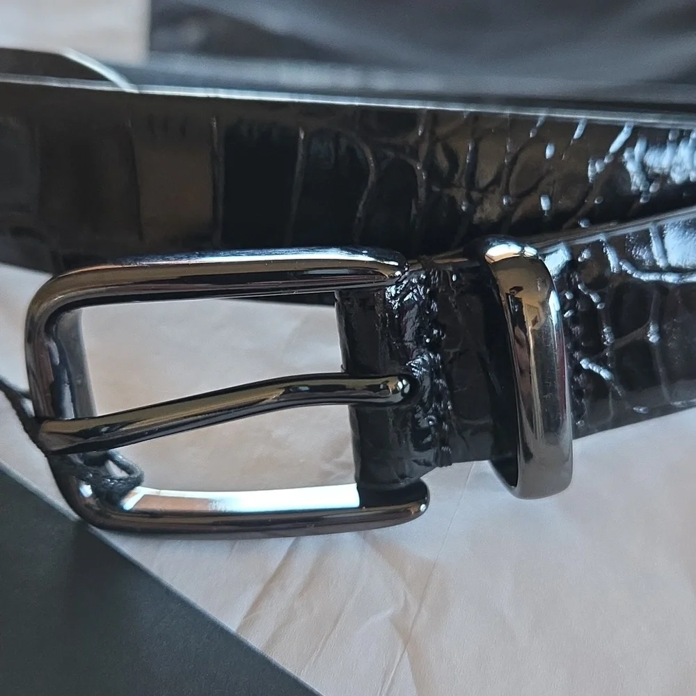 The Kooples Black Croc-Embossed Leather Belt